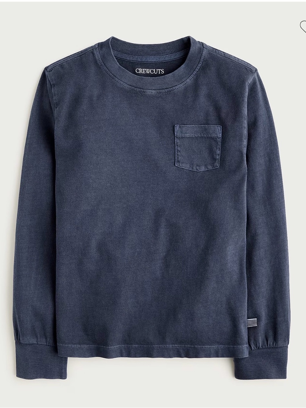 J. Crew Crewcuts Boys Navy Long Sleeve Pocket Tee in Broken In Jersey Sz 6-7 NWT